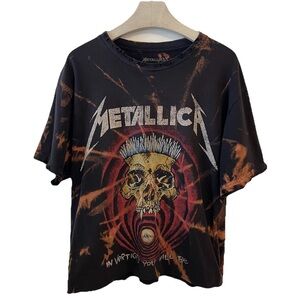Metallica T-Shirt Medium Cropped Distressed Bleach Dye Mens In Vertigo You Will
